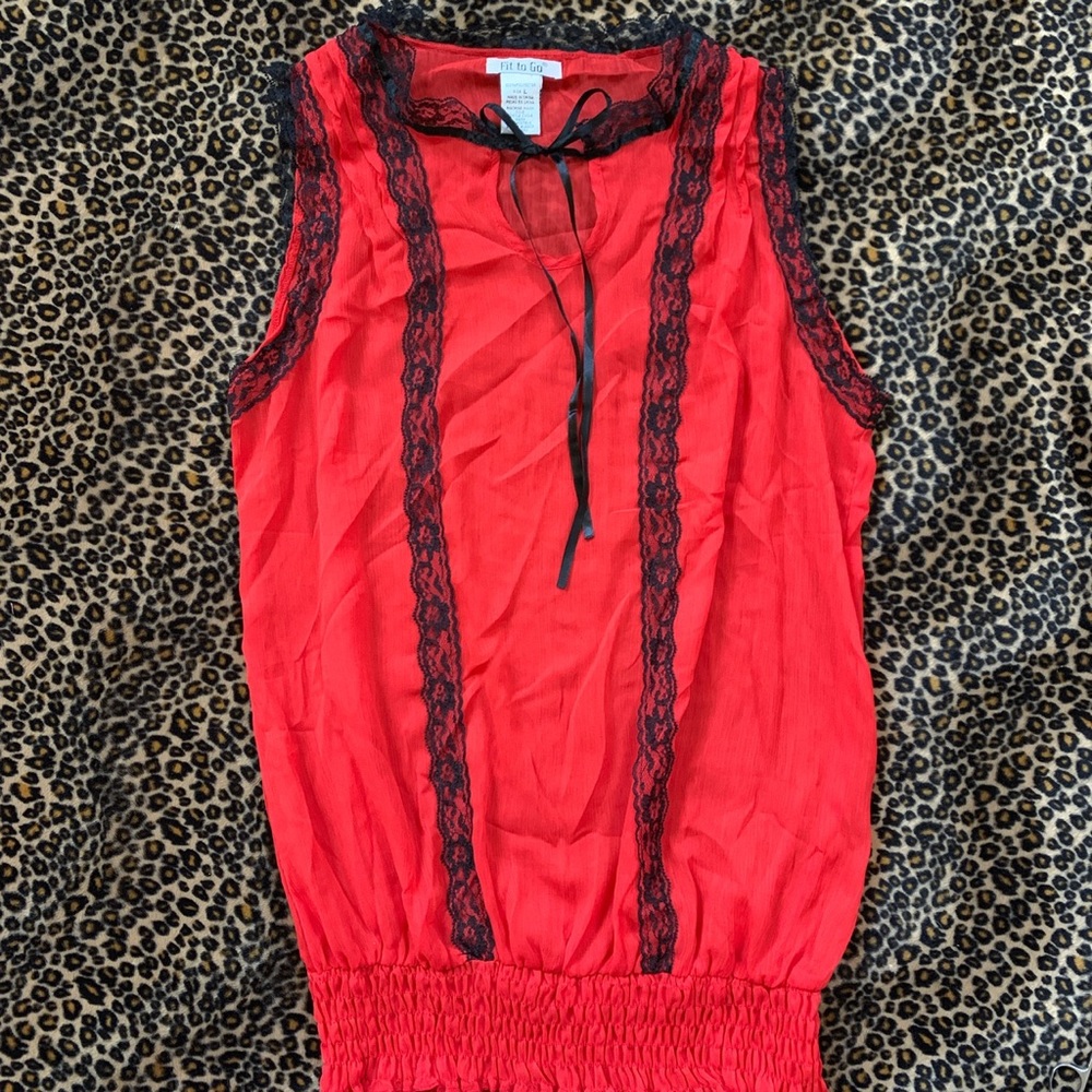 Bright red lace trim top